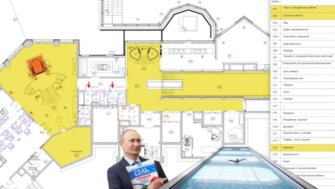 The basement features a massive spa complex, complete with a pool, multiple saunas and a cryo-chamber. Picture: YouTube/Navalny Live