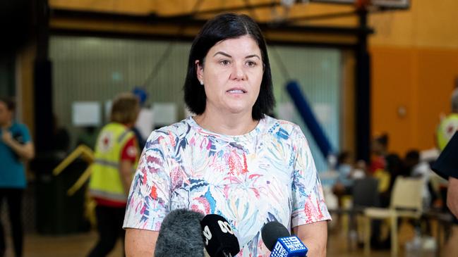 Chief Minister Natasha Fyles addresses the media at the Howard Springs facility. Picture: Pema Tamang Pakhrin