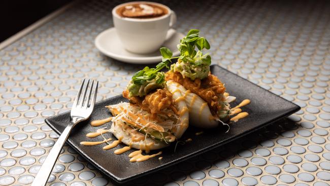 The chicken karaage bao and a coffee. Picture: David Kelly