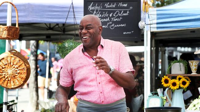 Sun Tas.  Celebrity UK chef Ainsley Harriott filming at Salamanca Market for his TV series.  Picture: NIKKI DAVIS-JONES