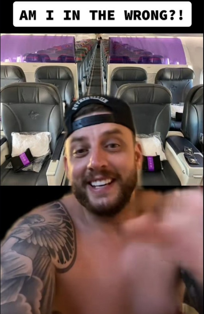 The couple were travelling in business class on a Virgin flight and were unable to book two adjoining seats. Picture: TikTok