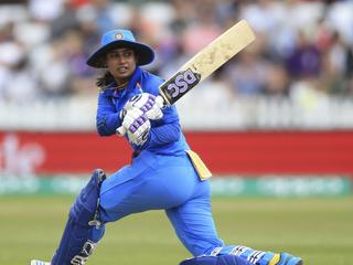 India's Mithali Raj during the ICC Women's World Cup fixture at the County Ground, Derby, England. Saturday June 24, 2017.  (Nigel French/PA via AP)