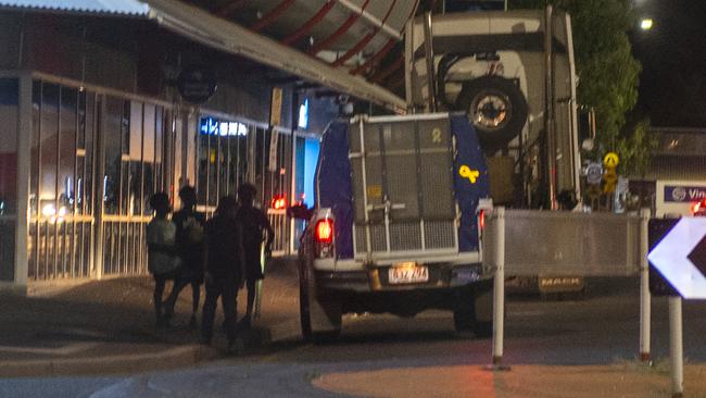 Police chatting to unaccompanied youths out on the streets of Alice Springs on a Thursday night. Picture Mark Brake