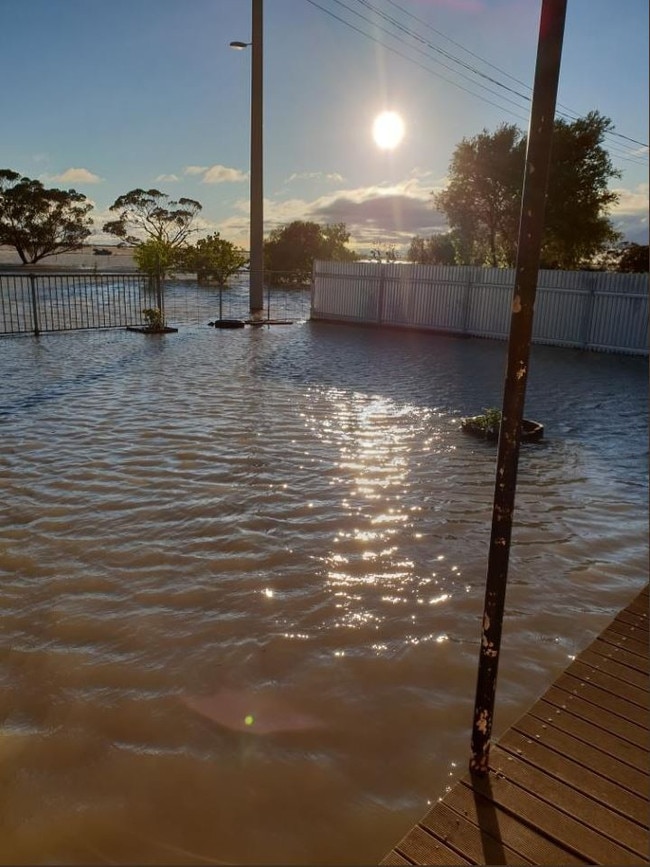 Floodwaters rising in Birchip this morning. Picture: Linda Goodman