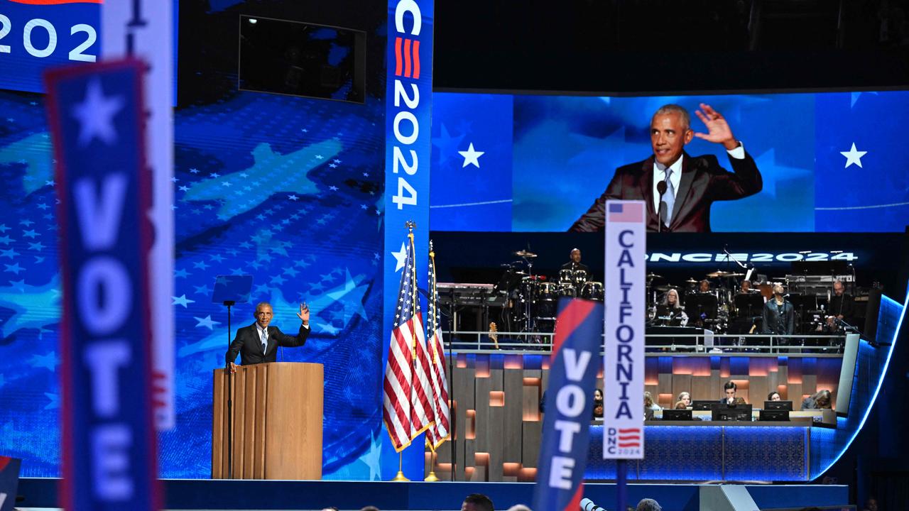 Former US President Barack Obama speaks on the second day of the Democratic National Convention. Picture: AFP