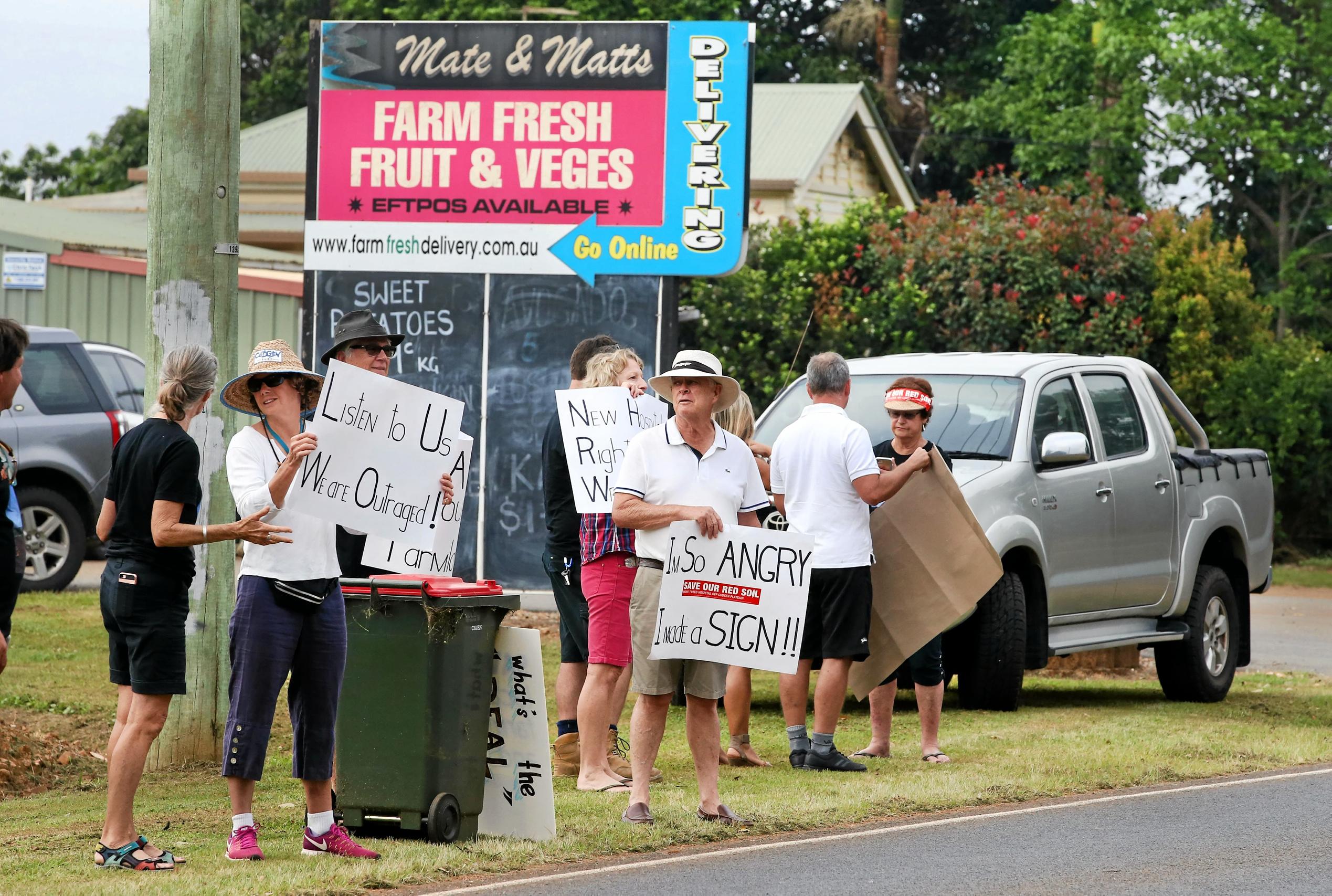 protest outside the site of the new Tweed Valley Hospital at Cudgen. Photo Scott Powick. Picture: Scott Powick