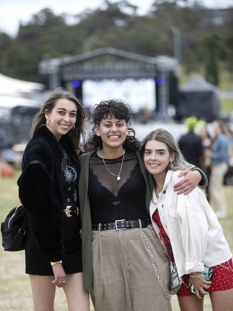 Tianna Marshall, Jasmine Korpershoek and Zara Saward all of Smithton at the Veronicas concert, Hobart. Picture Chris Kidd