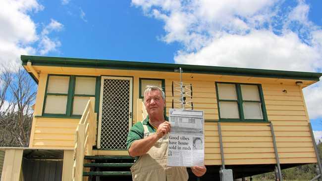 HOLLYWOOD LINKS: David Spear with a The Chronicle article from 2008, out the front of his home at Wyberba. The home was originally located at 9 Robertson St, South Toowoomba, and was the childhood home of (inset) Geoffrey Rush. Picture: Liana Walker