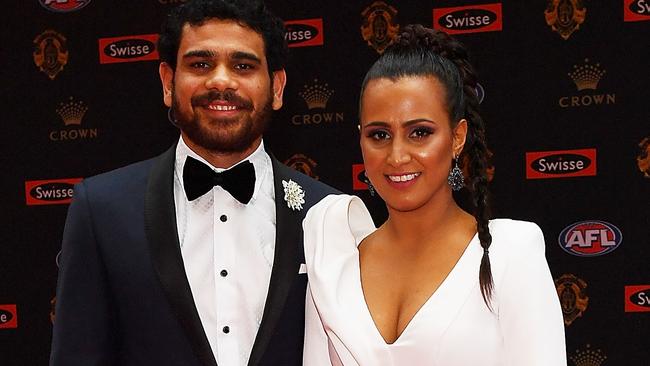 MELBOURNE, AUSTRALIA - SEPTEMBER 26: Cyril Rioli of Hawthorn and Shannyn Rioli arrive ahead of the 2016 Brownlow Medal at Crown Entertainment Complex on September 26, 2016 in Melbourne, Australia.  (Photo by Quinn Rooney/Getty Images)