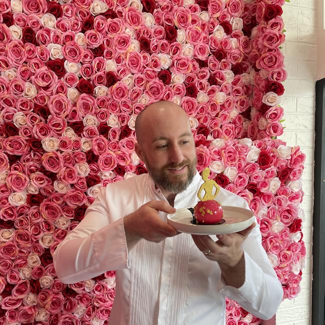 Treacy Patisserie, Bendigo, owner Daniel Treacy with his modern twist on the Australian Women‘s Weekly’s iconic doll cake. Picture: Julieanne Strachan