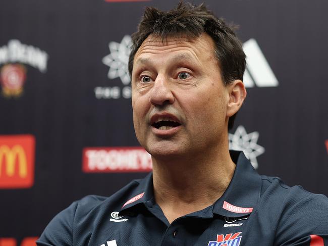 SYDNEY, AUSTRALIA - DECEMBER 02: NSW Blues Origin coach Laurie Daley speaks to media during a New South Wales State of Origin media opportunity at NSWRL Centre of Excellence on December 02, 2024 in Sydney, Australia. (Photo by Mark Metcalfe/Getty Images)