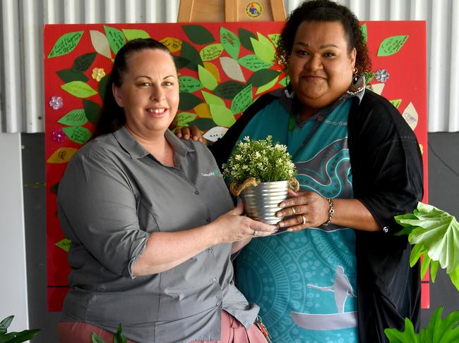 Funding announcement for Community Gro in Garbutt. Community Gro CEO Kathryn Meehan with acting manager youth services Katrina Hanson. Picture: Evan Morgan