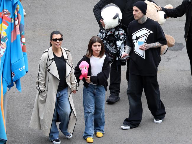 Kardashian, Barker and Penelope at Sydney’s Luna Park on Friday. Picture: Matrix