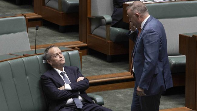 Anthony Albanese, right, with Bill Shorten, left, during Question Time in the House of Representatives in Parliament House, Canberra. Picture: NCA NewsWire / Gary Ramage