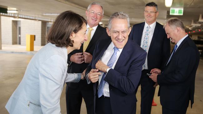 Premier Gladys Berejiklian, prostate cancer patient John Riffel, with Health Minister Brad Hazzard, Seven Hills MP Mark Taylor and Riverstone MP Kevin Connolly.