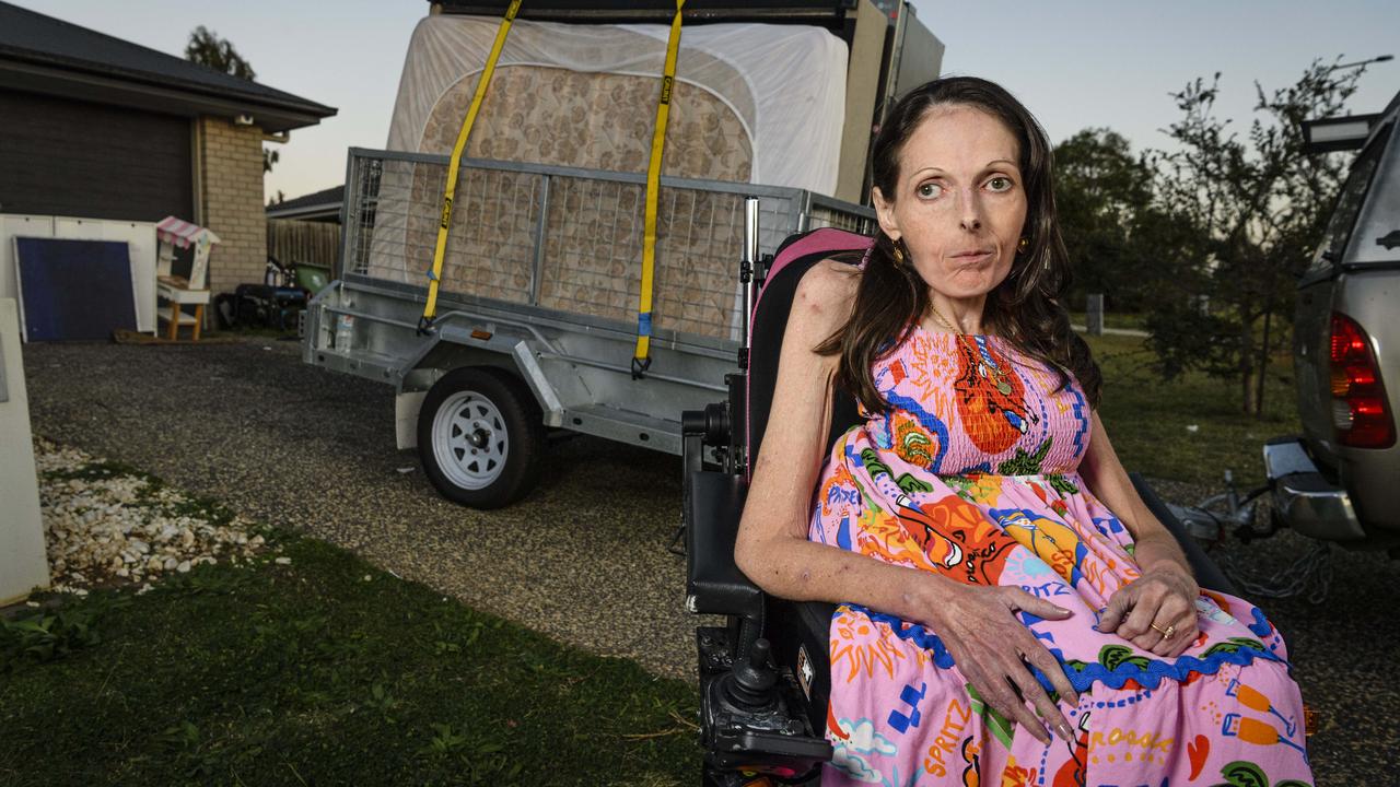 Alyce Nelligan with her and her family's belongings after they were evicted from their rental home, Friday, May 23, 2025. Picture: Kevin Farmer