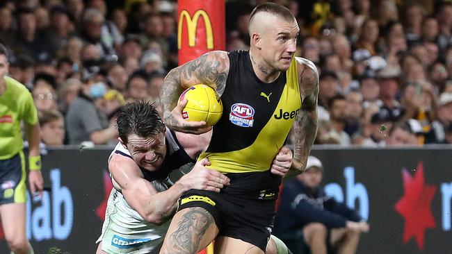 Richmond's Dustin Martin at his best is an unstoppable force as even Geelong's Patrick Dangerfield discovered at the Gabba in 2020.