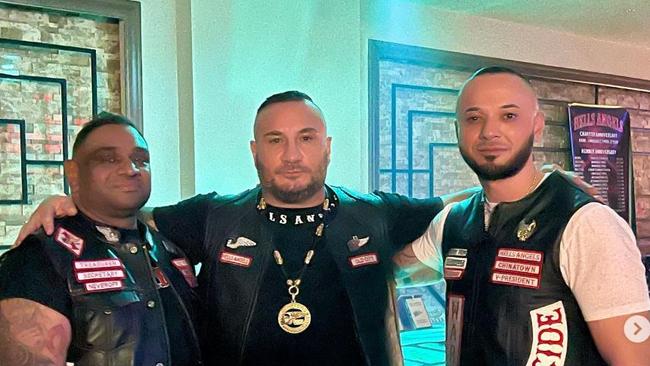 Hells Angels bikie Mustafa Hafizi (right), pictured with fellow Angels including Aaron Wynn (left).