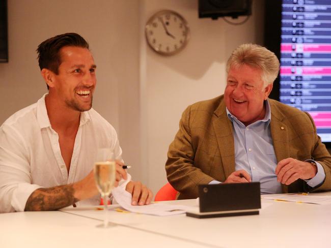 Mitchel Pearce with Sony boss Denis Handlin. Picture: Tim Hunter