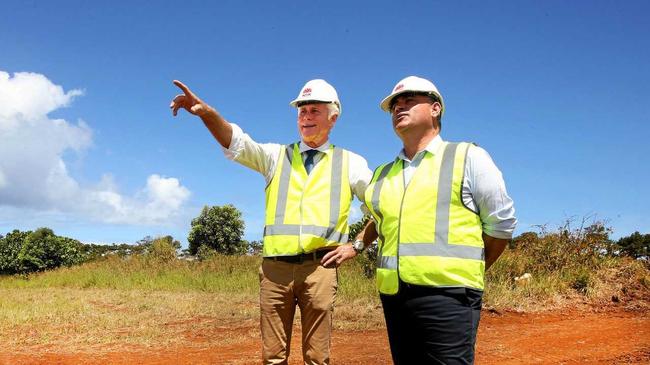 HOSPITAL SITE: NSW Deputy Premier John Barilaro and Member for Tweed Geoff Provest inspect the new Tweed Valley Hospital site at Cudgen. Picture: Scott Powick Daily News