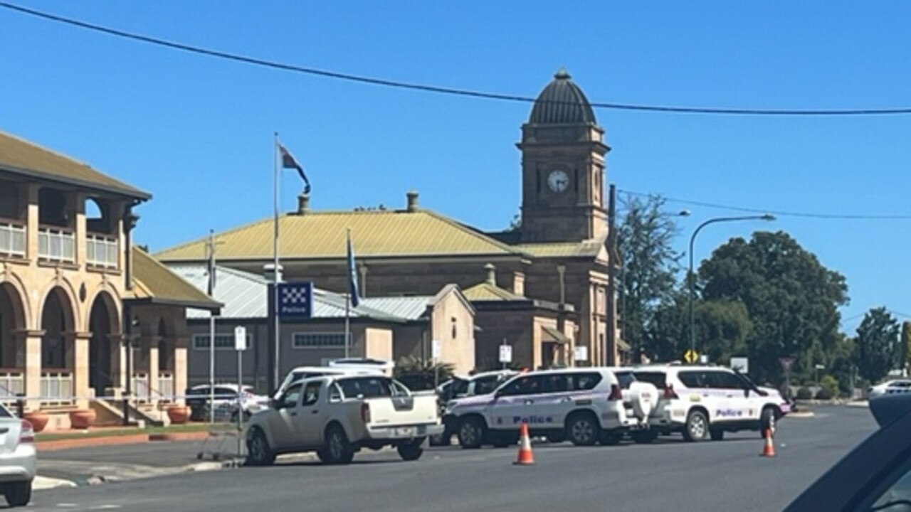 Warwick police station after dead body was located in vehicle parked outside. Picture: WDN