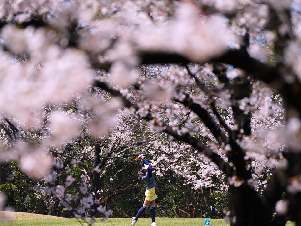 Riko Inoue of Japan hits her tee shot on the 9th hole during the final round of the Ladies at the Queen’s Hill Golf Club on March 28, 2018 in Itoshima, Fukuoka, Japan. Picture: Getty Images