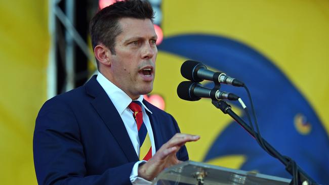 Crows CEO Andrew Fagan addresses fans earlier this season. Picture: Tom Huntley