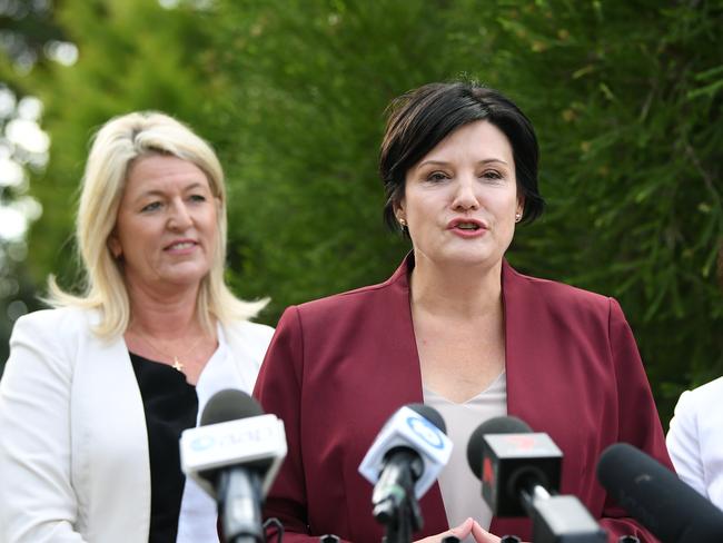 Ms Catley and NSW Opposition Leader Jodi McKay address the media this week. Picture: Joel Carrett