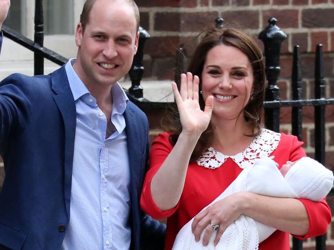 Britain's Prince William, Duke of Cambridge (L) and Britain's Catherine, Duchess of Cambridge aka Kate Middleton with Prince Louis. Picture: AFP