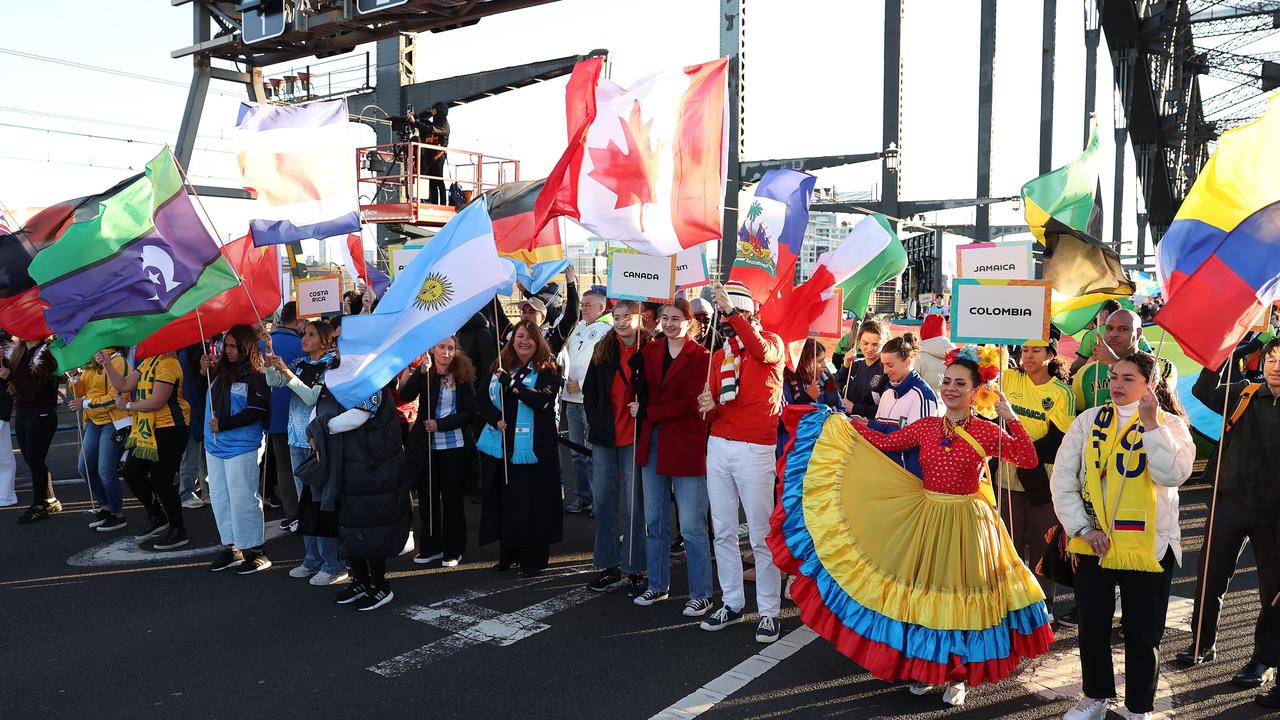 SYDNEY, AUSTRALIA – JUNE 25: Flag bearers take part in the FIFA Women's World Cup 2023 Sydney Harbour Bridge Unity Celebration on June 25, 2023 in Sydney, Australia. (Photo by Mark Metcalfe – FIFA/FIFA via Getty Images)