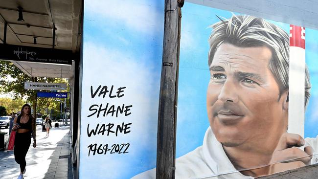 A mural of late Australian cricket superstar Shane Warne, painted by @calum_artist, in Sydney. Picture: AFP