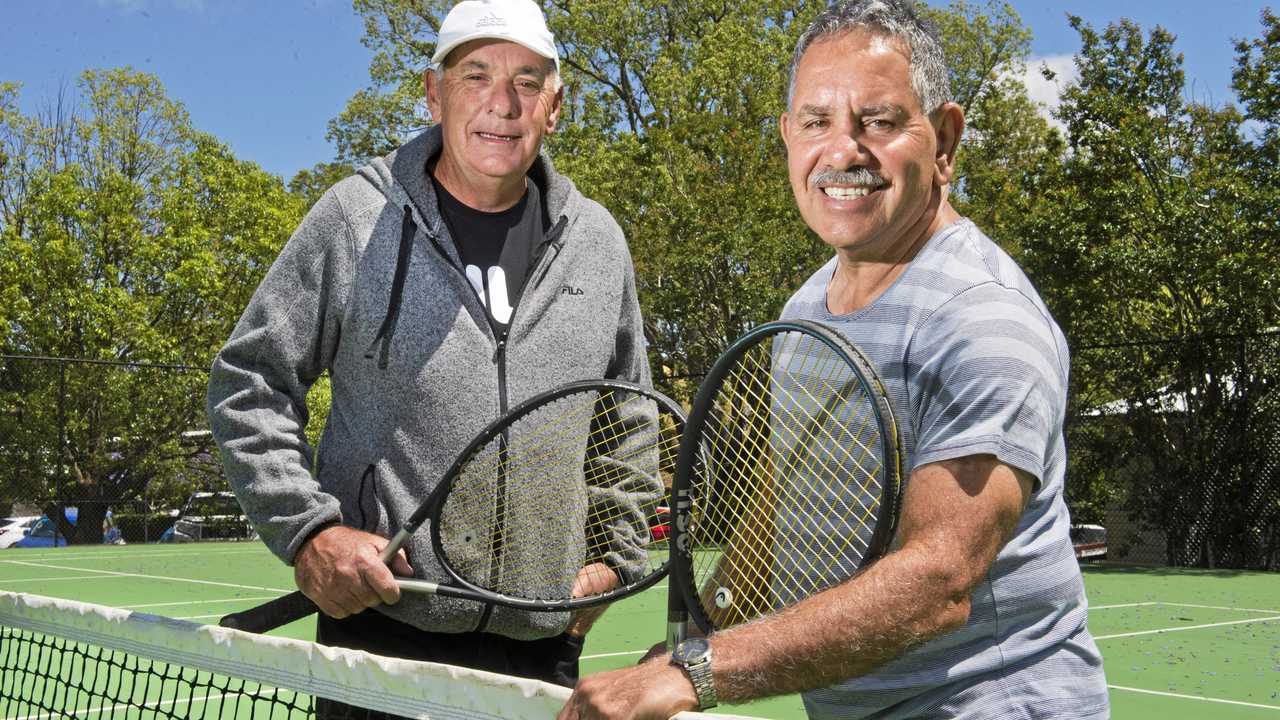 HELPING KIDS: Toowoomba tennis coach Paul Mooney (left) and Darling Downs Tennis Club committee member John Currie are organising a tennis day for under-privileged and disadvantaged kids. Picture: Nev Madsen