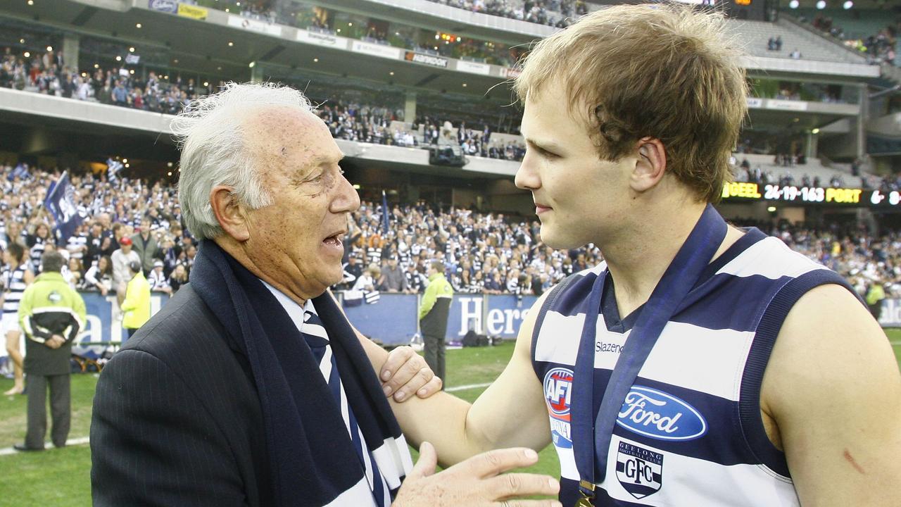 Frank Costa and Gary Ablett Jnr after the club’s drought-breaking premiership win in 2007.