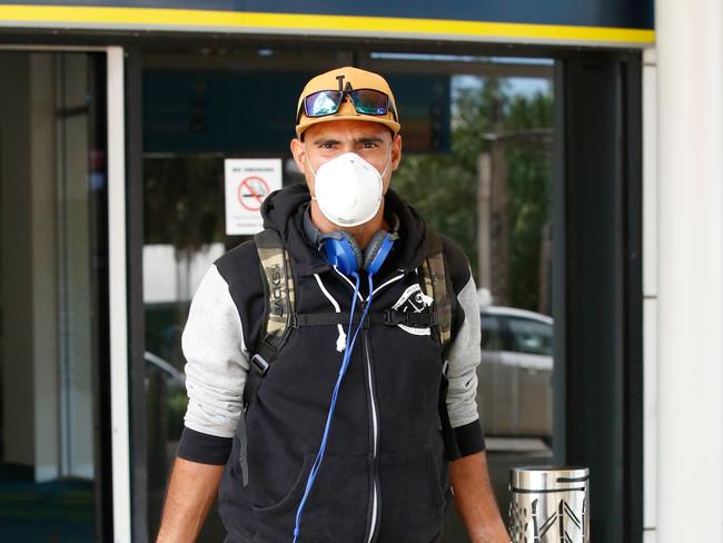 Katherine man Mark Braun flies into Darwin ahead of the monitory Quarantining of all travellers entering the NTPicture GLENN CAMPBELL