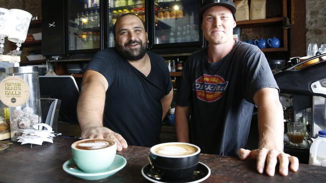 Andrew Bruzzese and Thomas Henshaw in Manly cafe Rope and Anchor.