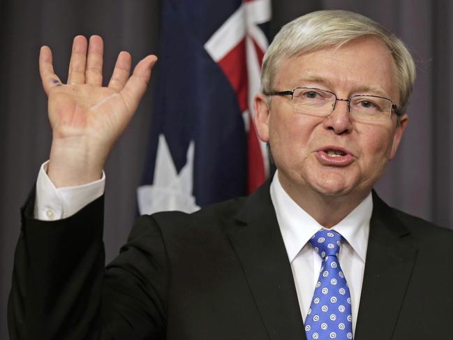 Look who’s back. Kevin Rudd speaks to the media following the leadership ballot, June 26, 2013. Picture: AP/Rick Rycroft