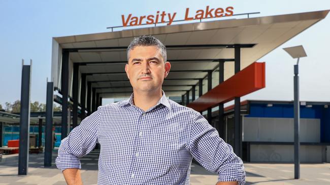 Cr Hermann Vorster in front of Varsity Lakes train station. Picture: Tim Marsden