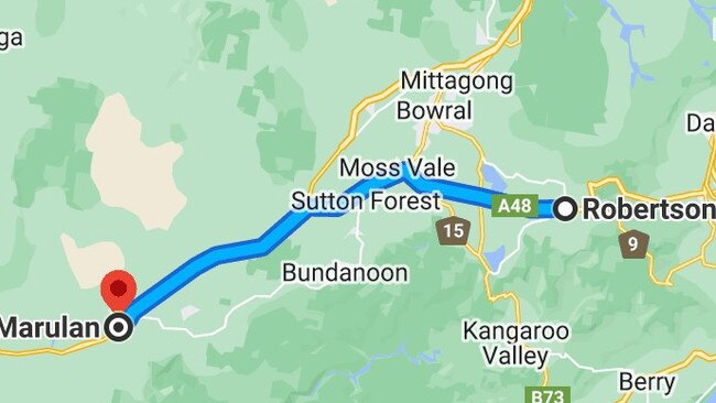 On Mr Leatham’s alleged journey from Robertson to Marulan, officers had to start and stop police pursuits three times due to the dangerous nature of his driving. Picture: Google Maps