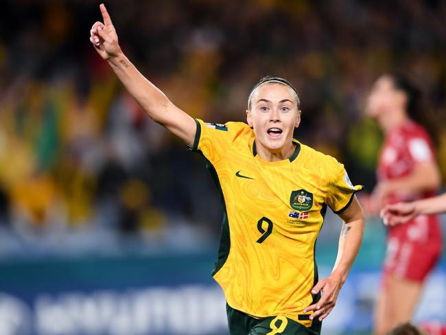 A first-half goal from Caitlin Foord powered Australia to a 2-0 victory over Denmark and a quarter final berth. Picture: Steven Markham/Icon Sportswire via Getty Images