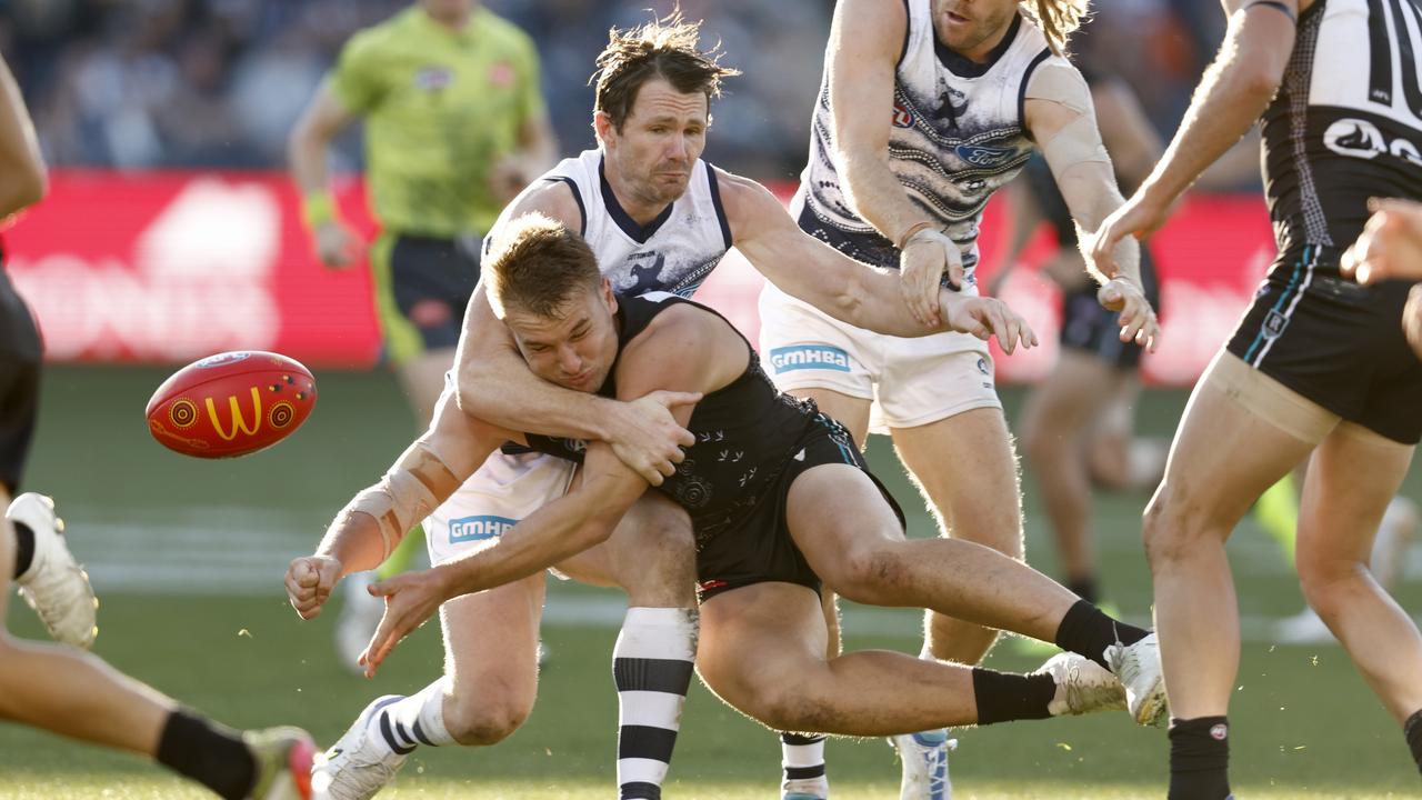 Geelong star Patrick Dangerfield was subbed out of the game against Port Adelaide. Picture: Darrian Traynor/Getty Images