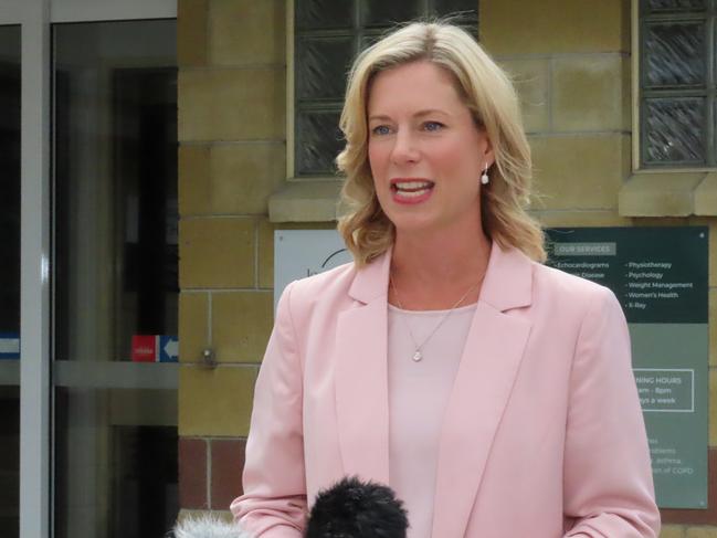 Labor MP for Lyons Rebecca White speaks to the media at Bridgewater on Wednesday, February 12, 2025.