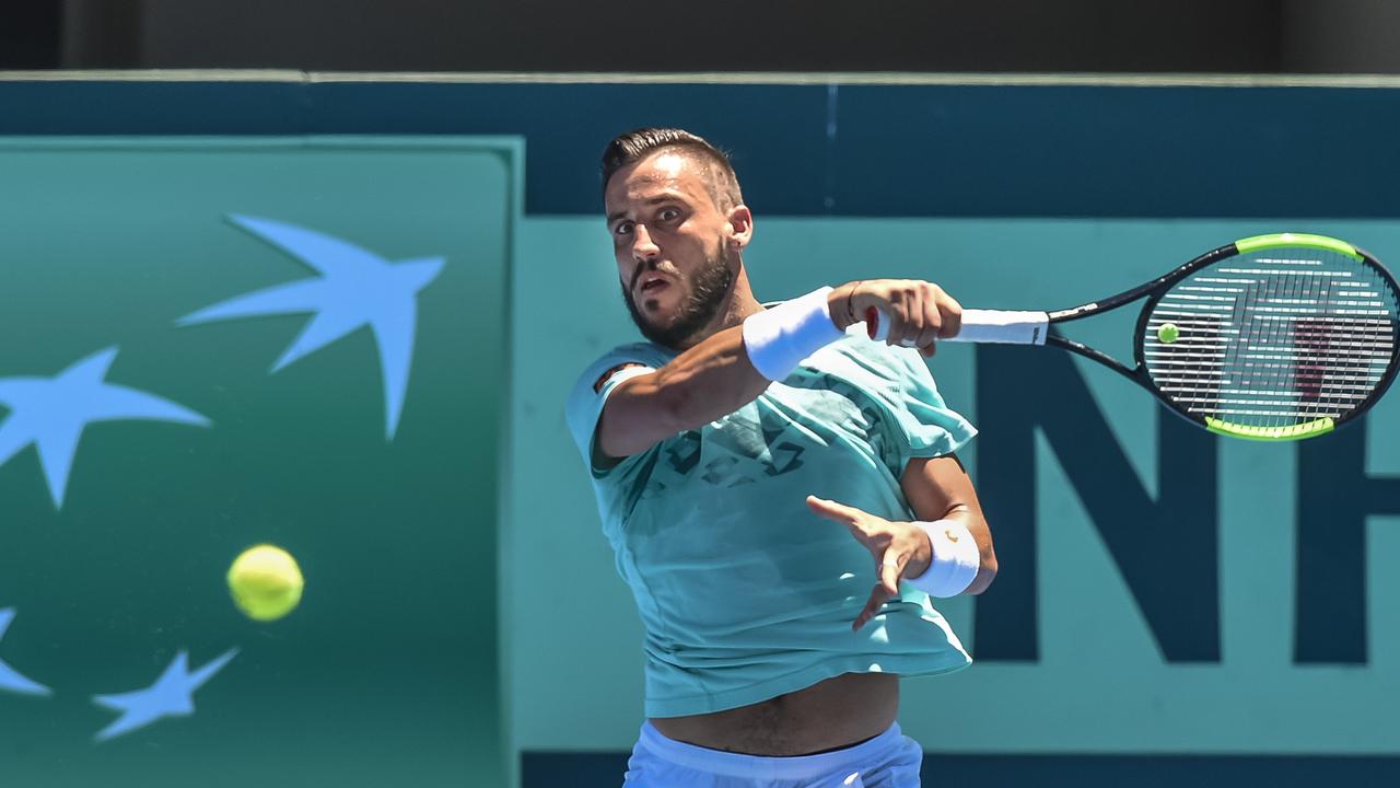 Bosnia/Herzegovina tennis player Damir Dzumhur during a practice session at Memorial Drive this week. Picture: AAP Image/Roy VanDerVegt