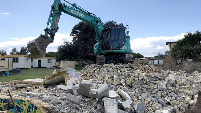 Long Reef surf club being demolished in March this year. The council will set aside a record $125 million on capital works, including $16.1m: new surf club buildings at Mona Vale and Long Reef, and upgrades to others. Picture Manly Daily