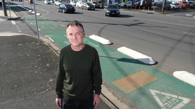 Nick Walker was hit by a car while riding a bike in the bike lane at the corner of Moorabool St and Little Fyans St. Picture: Mark Wilson