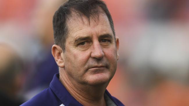 Dockers coach Ross Lyon reacts during the Round 4 AFL match between the Greater Western Sydney (GWS) Giants and the Fremantle Dockers at UNSW Canberra Oval in Canberra, Saturday, April 14, 2018. (AAP Image/Lukas Coch) NO ARCHIVING, EDITORIAL USE ONLY