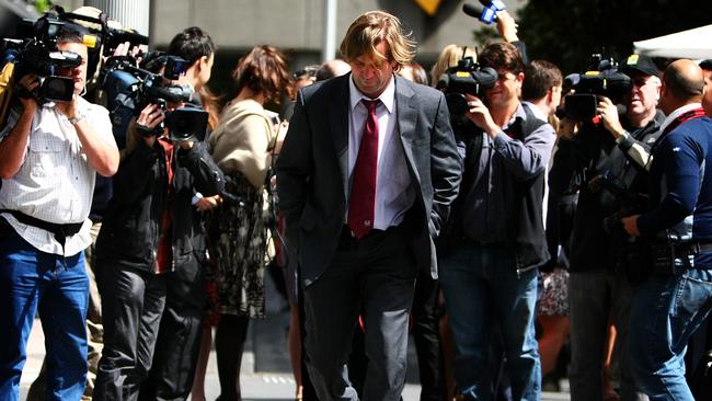 Manly coach Des Hasler avoid the media during Stewart’s trial. Picture: Brad Hunter