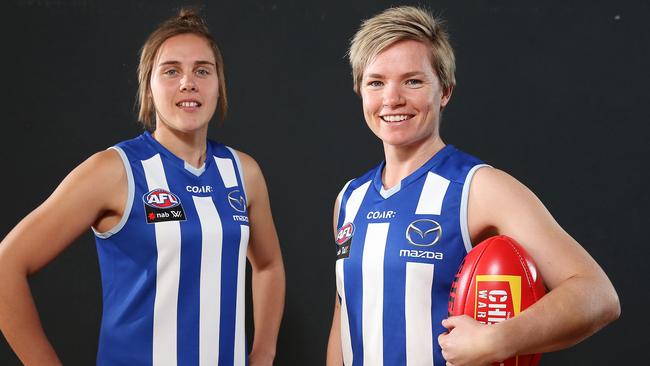 Duffin, right, has starred in AFLW in recent years. Picture: Michael Klein