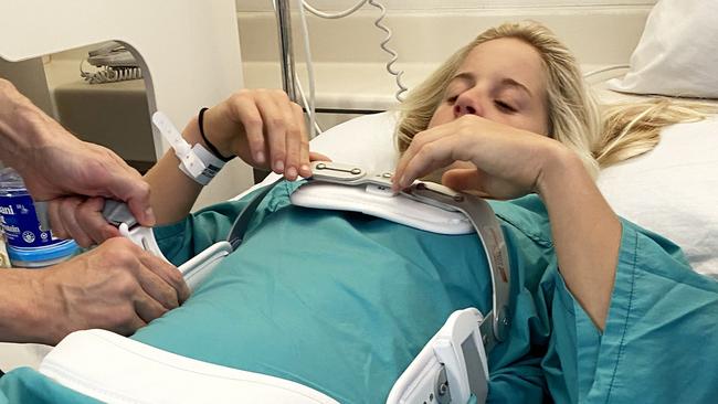 Surfer Sophie McCulloch in hospital with a broken back after a surf accident.