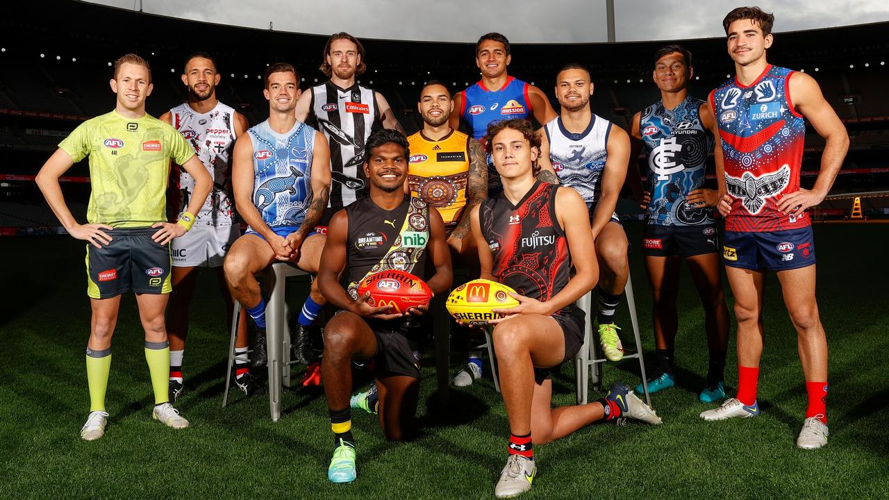 Teams have unveiled their 2022 Sir Doug Nicholls jumpers. Picture: Michael Willson