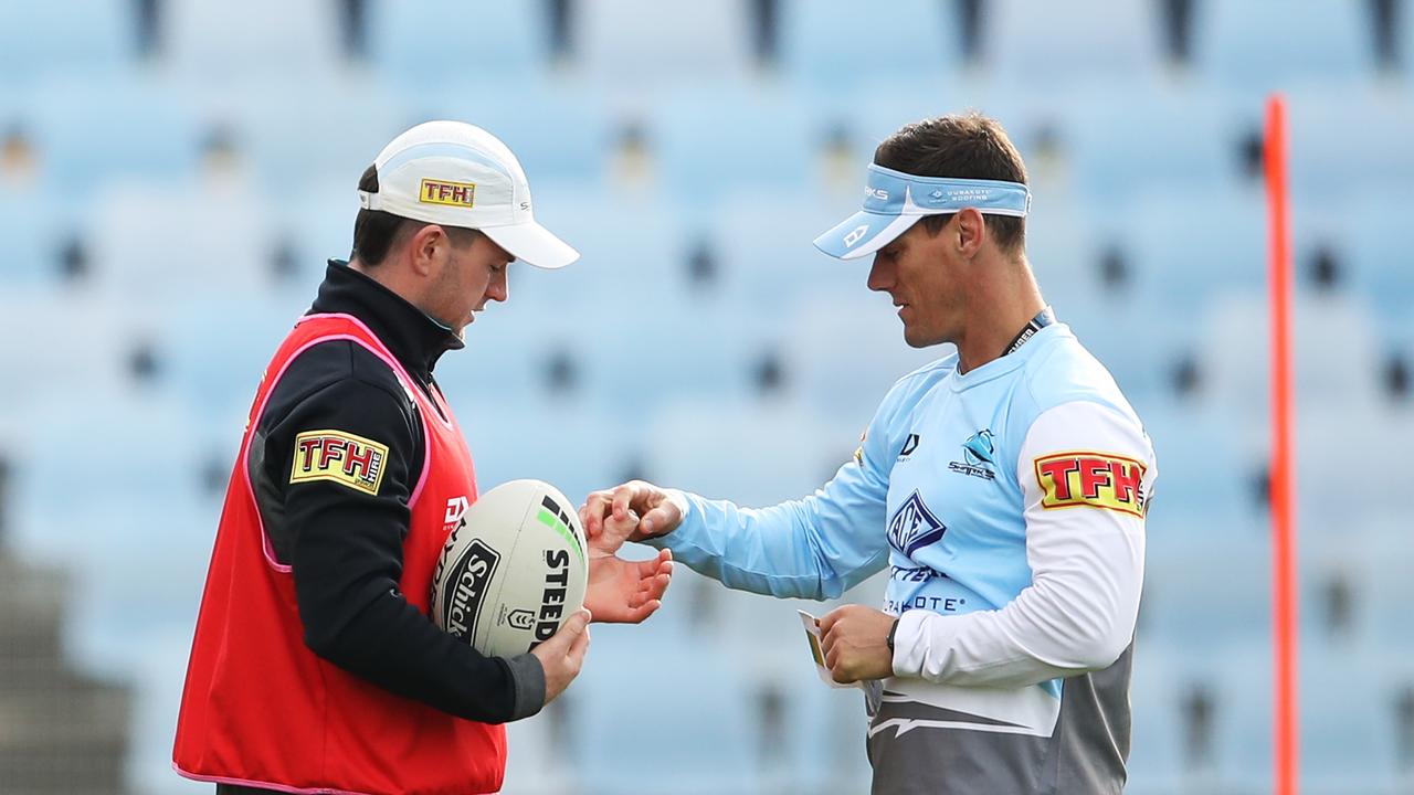 Cronulla coach John Morris (right) says Chad Townsend (left) will play in Round 3 despite thumb injury.